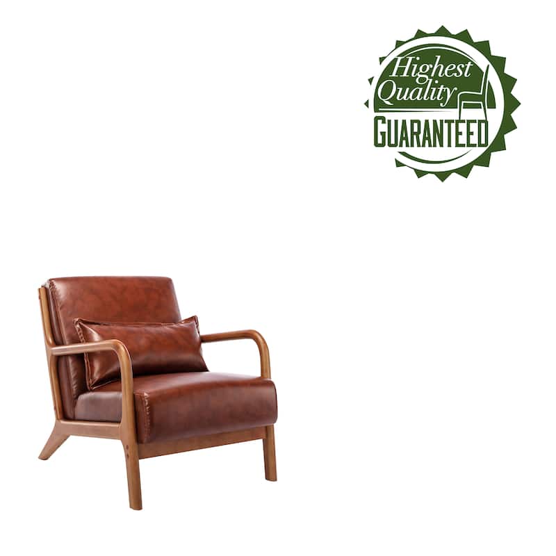 Porthos Home Joa Accent Chair with Pillow, PU Upholstery, Rubberwood Legs