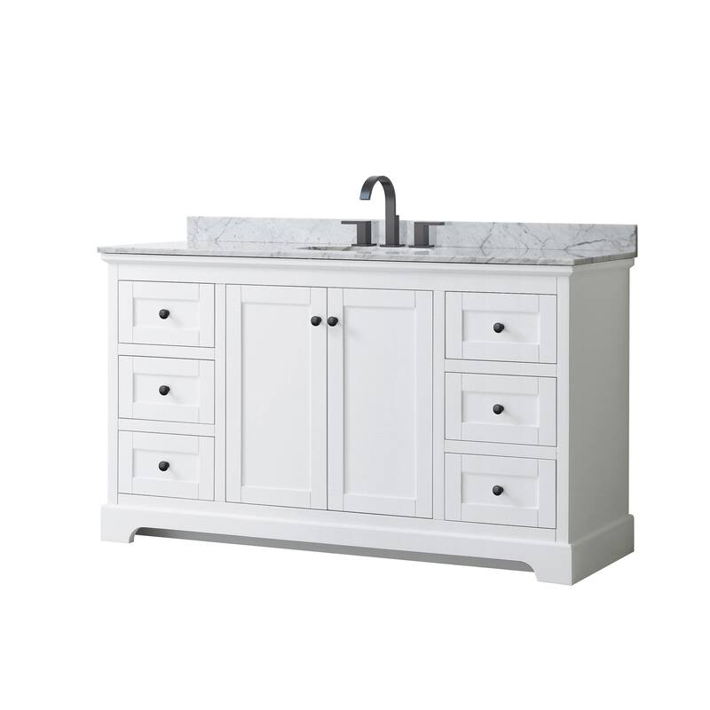 Wyndham Collection Avery 60" Free Standing Single Basin Vanity Set - White / White Carrara Marble Top / Matte Black - Painted
