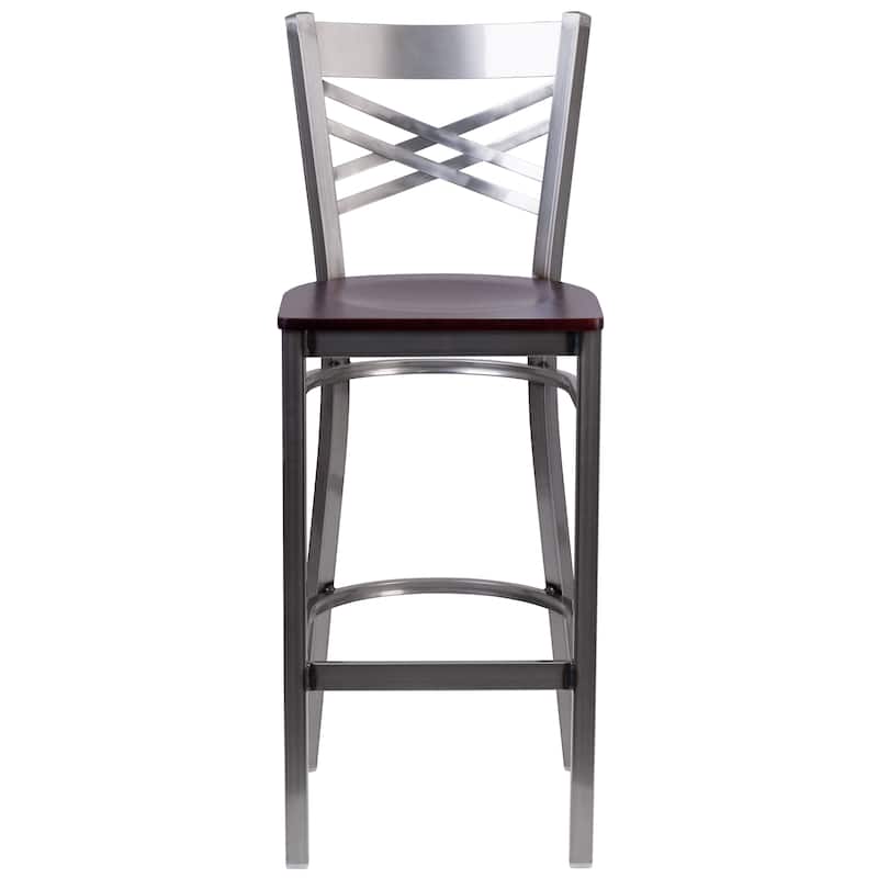 2 Pack Clear Coated ''X'' Back Metal Restaurant Barstool - 17"W x 18"D x 42.25"H