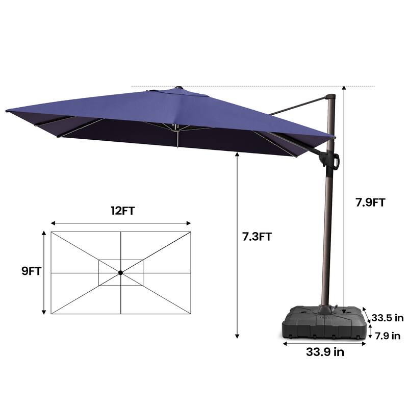 Pellebant 9 FT x 12 FT Outdoor Patio Cantilever-Offset Umbrella with Base