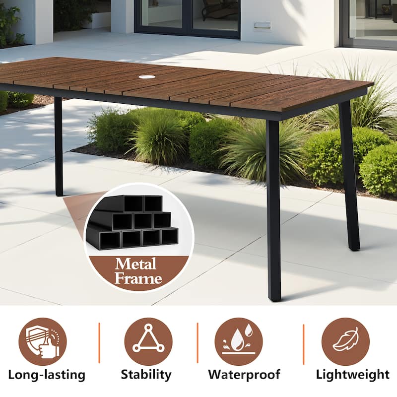 7PC Outdoor Patio Dining Set With Umbrella Hole Table Adjustable Folding Chairs - N/A