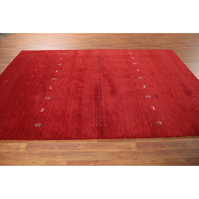 Gabbeh Oriental Area Rug Hand-Knotted Tribal Red Wool Carpet - 6'6"x 9'8"