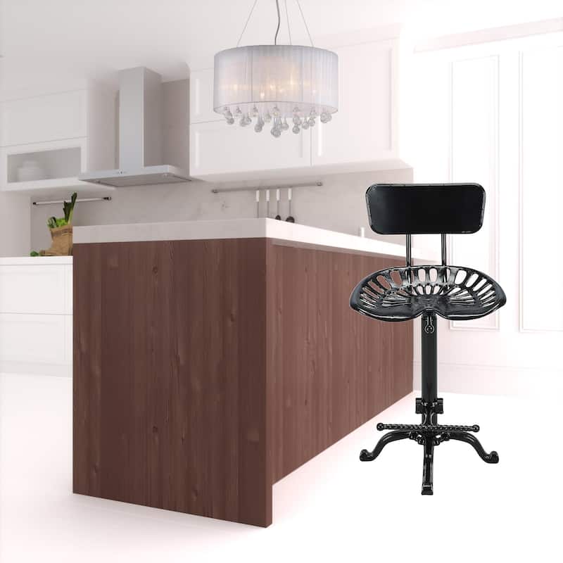 47" Black Low Back Adjustable Height Bar Chair With Footrest - 18.5
