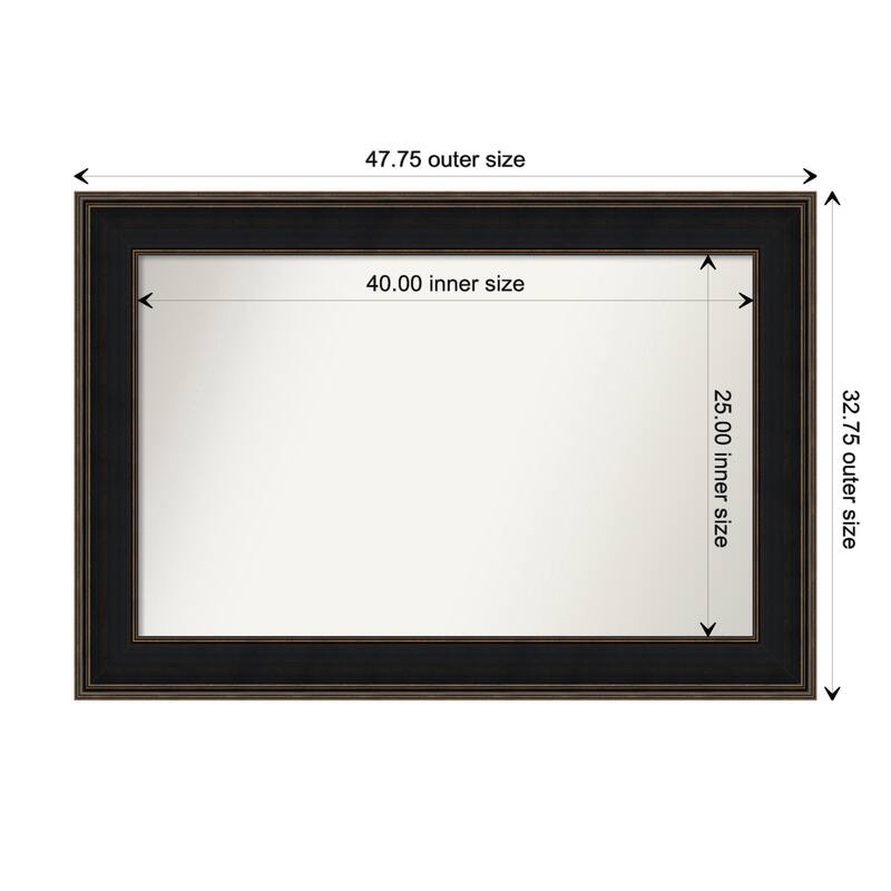 Mezzanine Espresso Framed Non-Beveled Custom Wall Mirror, Bathroom Vanity Mirror - Outer Size: 47.75 x 32.75