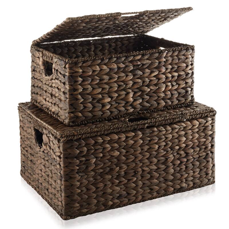 Water Hyacinth Rectangular Storage Baskets with Lids Nesting Basket