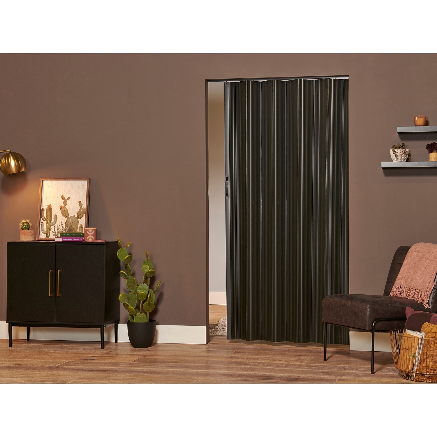Spectrum Dunes Black PVC Folding Closet Door Accordion Door 48 x 80