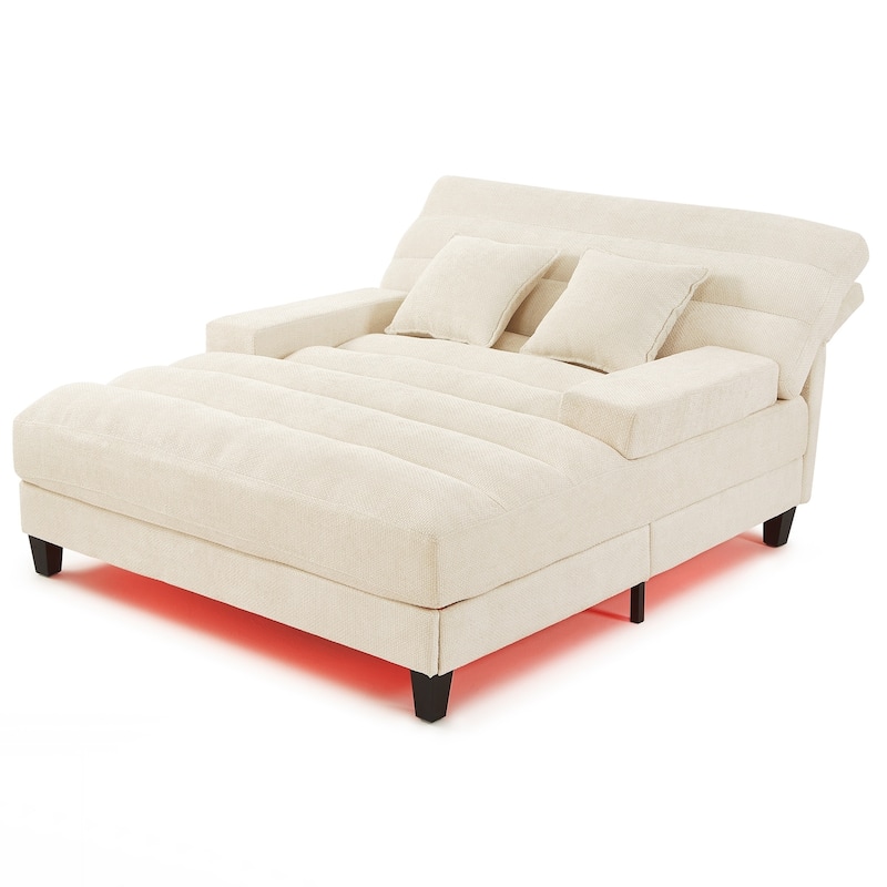 Modern Chaise Lounge Sofa 57.1" Sofa Bed Upholstered Lounge Sofa Chair with Adjustable Backrest and LED Light Strip