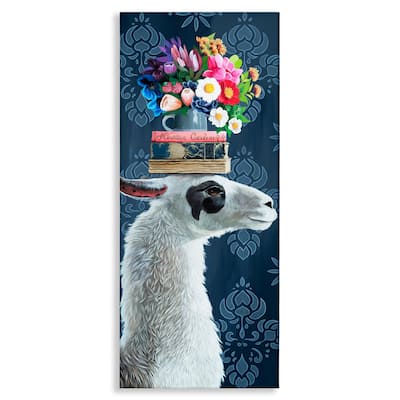 Stupell Llama with Book & Flower Arrangement Canvas Wall Art Design By Heather Gauthier