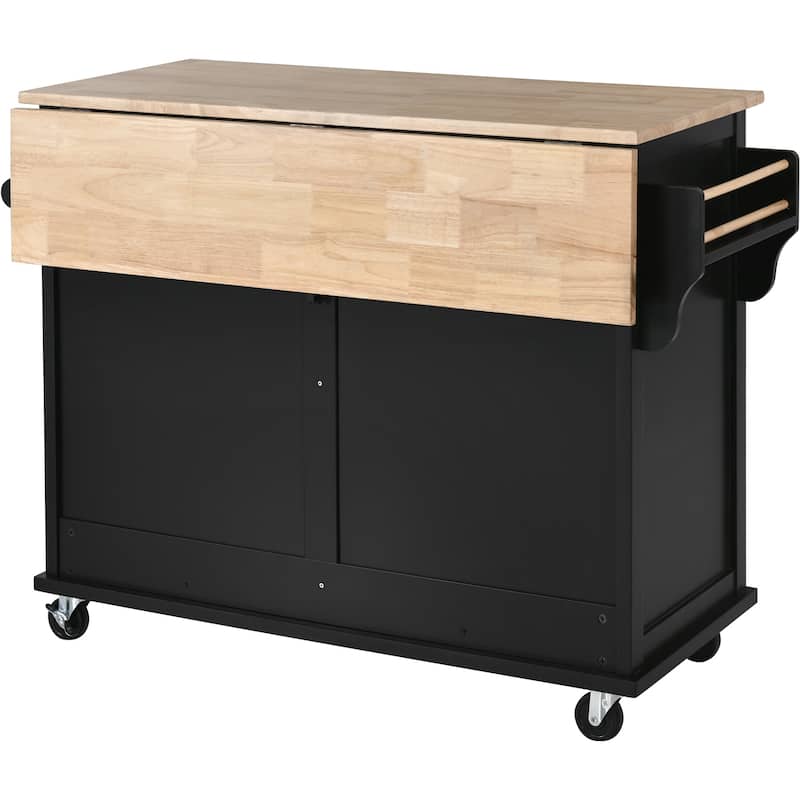 Kitchen Cart with Rubber wood Drop-Leaf Countertop