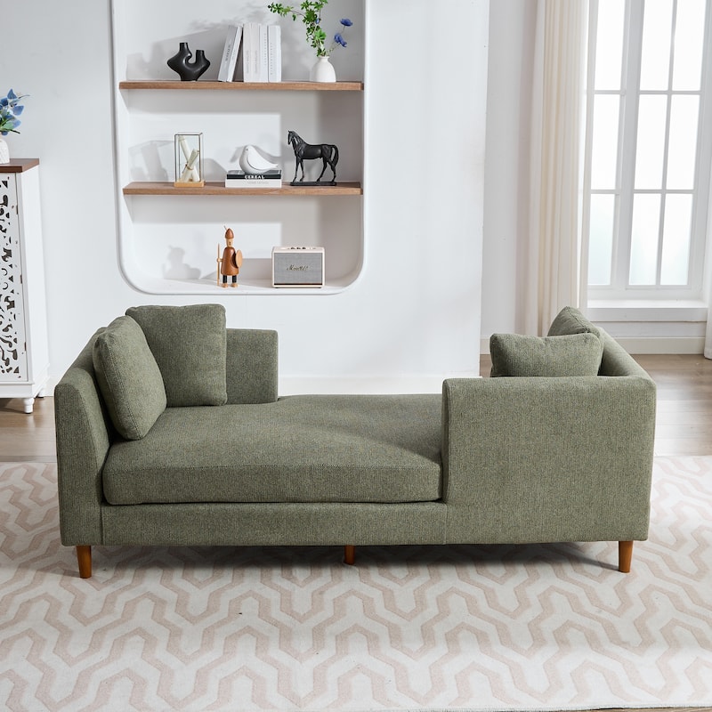 77.95"W Modern Double-Sided Upholstered Chaise Lounge, Sleeper Sofa Couch With 4 Throw Pillows, Daybed with Rubberwood Legs