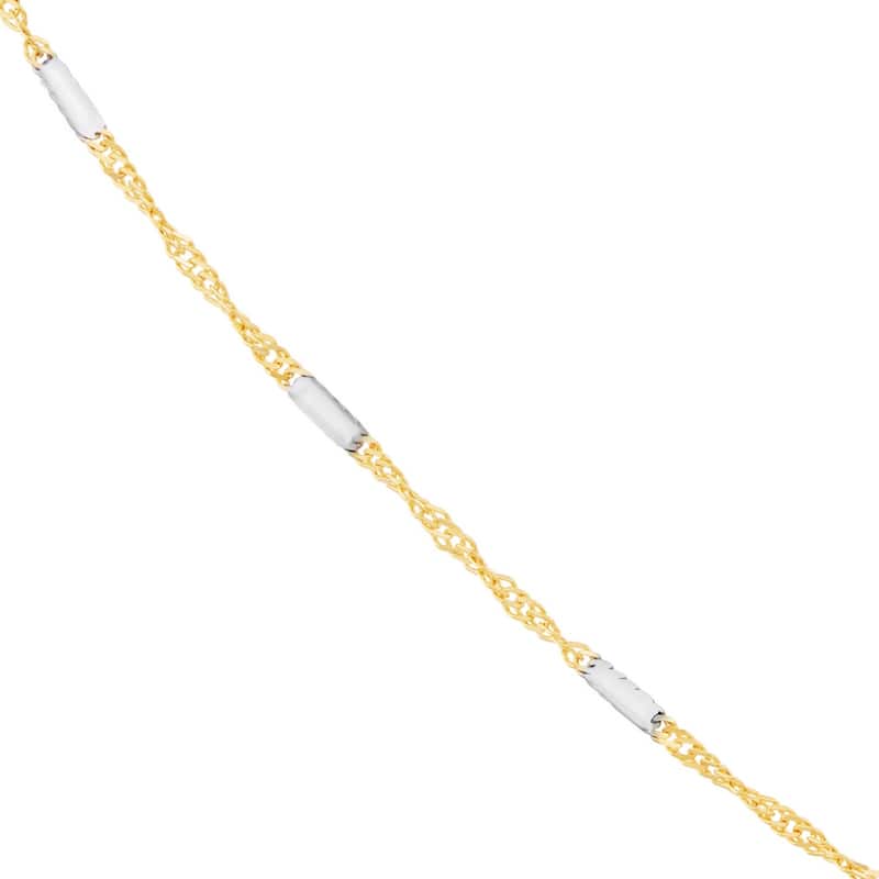 Curata 14k Two-tone Gold 1.45mm Flat Station Singapore Chain Necklace (Lobster)