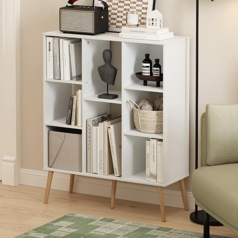 39.35 in. Tall White Wood 8-Shelf Bookcase