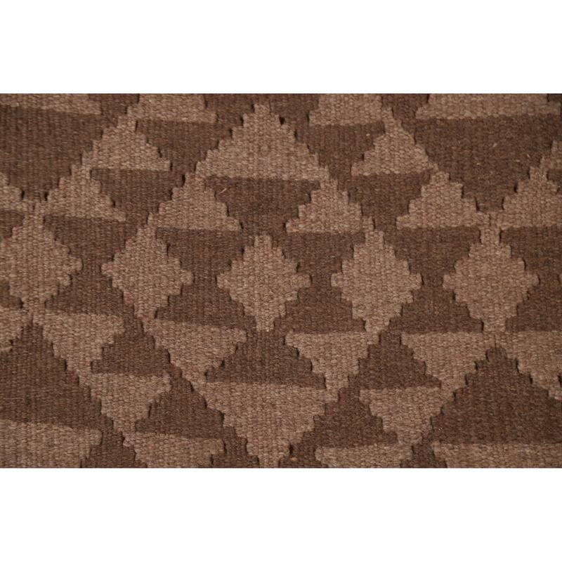 Hand Woven Oriental 100% Wool Carpet Southwestern Geometric Brown Kilim Area Rug - 9' 9'' X 6' 7''