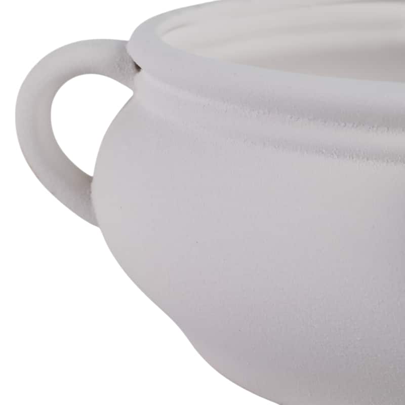 Ceramic Textured Bowl with Three-Handle Design Modern Decorative Form - 11" x 11" x 5"