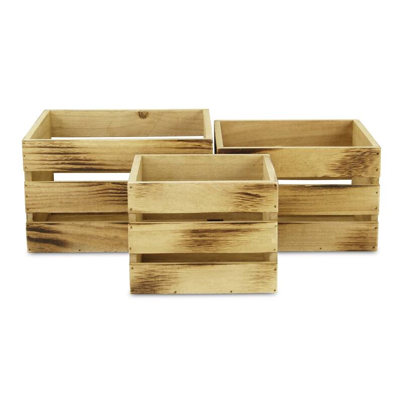 Set of 3 Brown Rustic Farmstead Aged Wooden Crates 11"