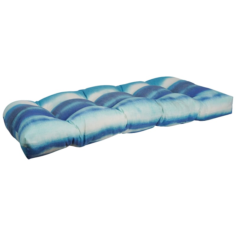 42-inch Rounded Back Tufted Outdoor Loveseat/Bench Cushion - Willsboro Blue