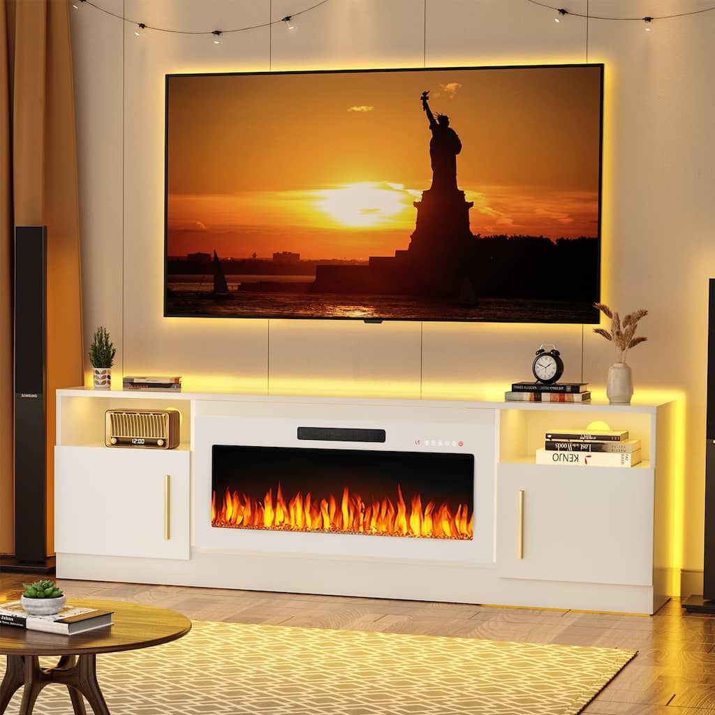 Bossin 70" Fireplace TV Stand with 36" Electric Fireplace, TV Stand for TVs Up to 80", 20 Colors LED Lights/Entertainment Center