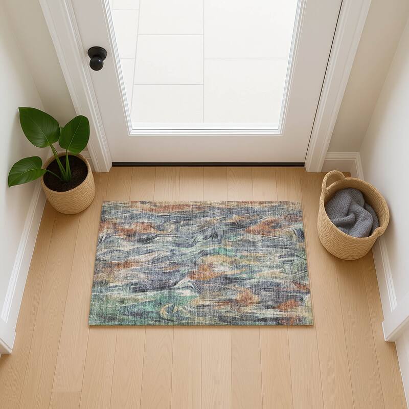 Machine Washable Indoor/ Outdoor Brushstrokes Modern Chantille Rug