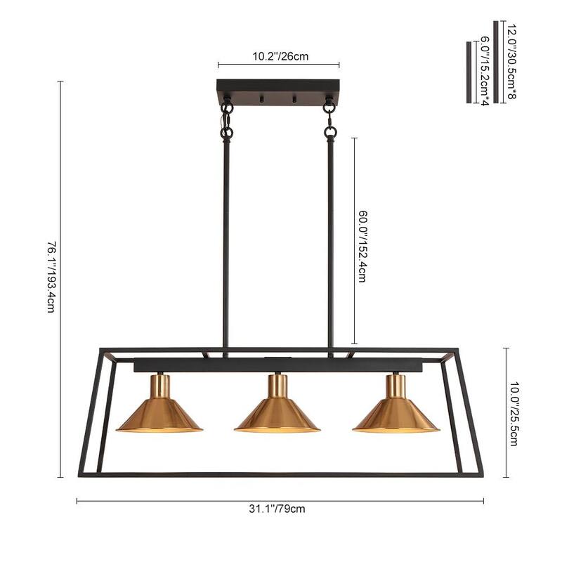 Transitional Farmhouse Linear Rectangular Kitchen Island Pendant 31in