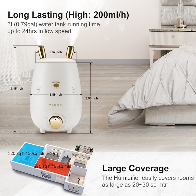 3L Top Fill Mist Humidifiers for Bedroom Middle Room