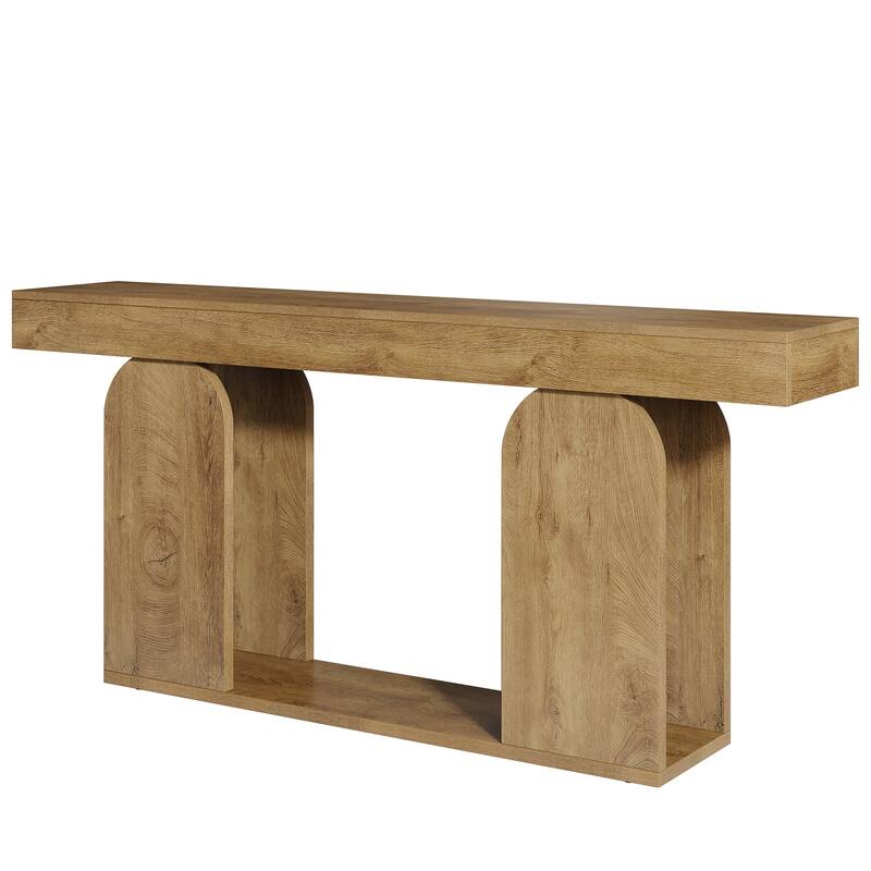 Industrial Wood Entryway Console Table with Dual Storage Shelves