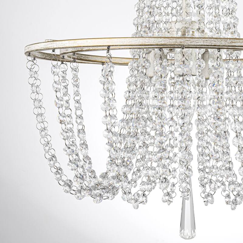 3-Light 17.32" Vintage Antique White Circle Round Crystal Semi-Flush Mount Light - 17.32 in. W x 16.14 in. H