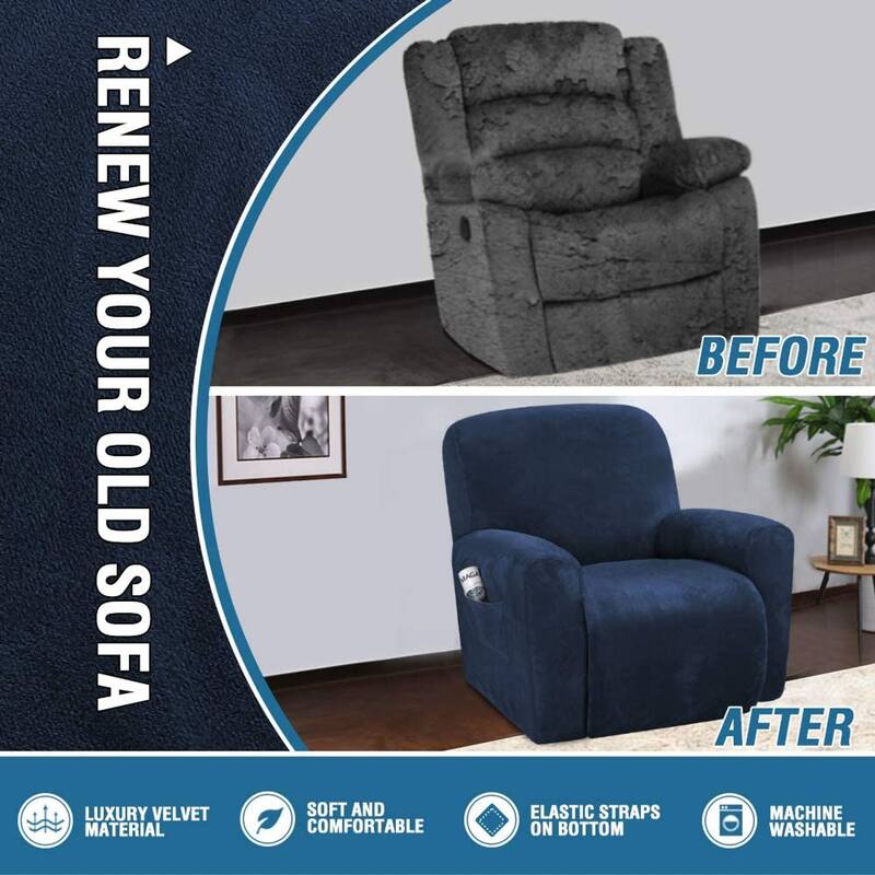 Enova Home Velvet Spandex Recliner Chair Slipcover with Elastic Bottom Side Pocket