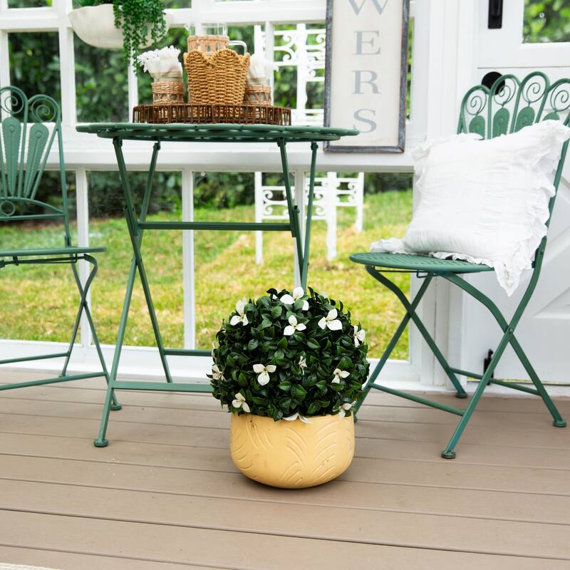 15-in UV Resistant Artificial Boxwood and Gardenia Topiary Plant - Green