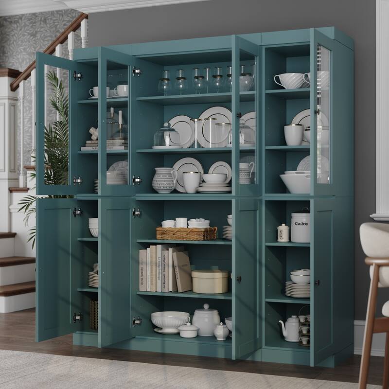 Palace Imports 100% Solid Wood 65" Pantry Cabinet with Clear Glass, Shaker Doors and Adjustable Shelves