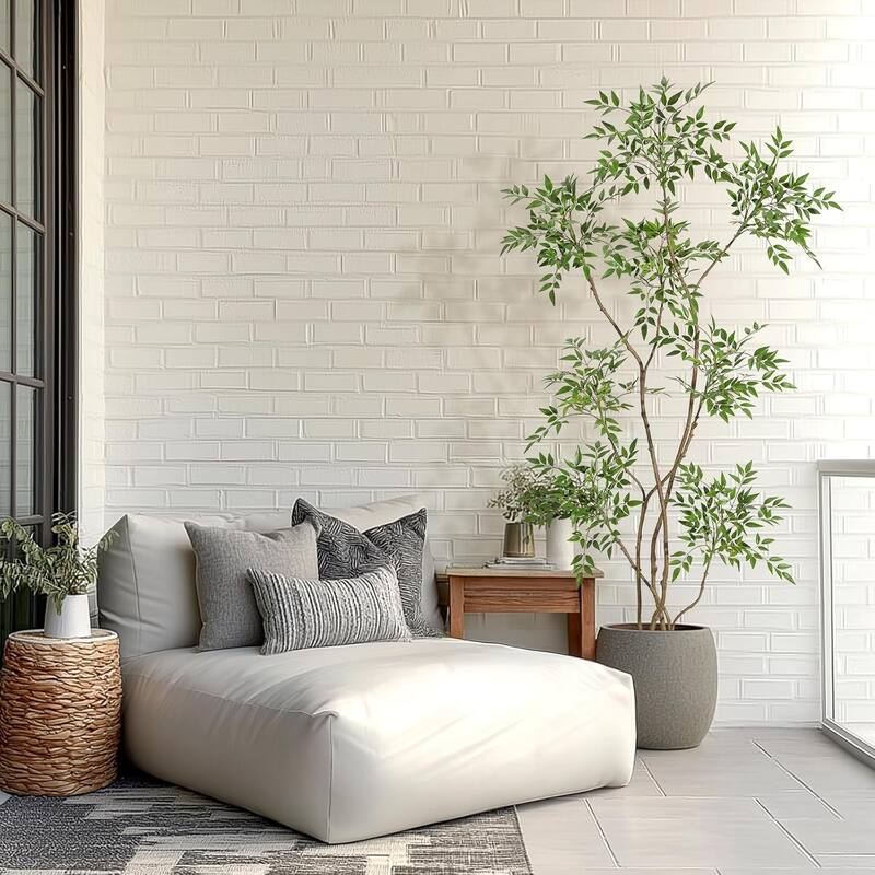 Artificial Plants Indoor, 5FT Tall Faux Floor Plant in Pot, Nandina Artificial Tree with Grey Planter