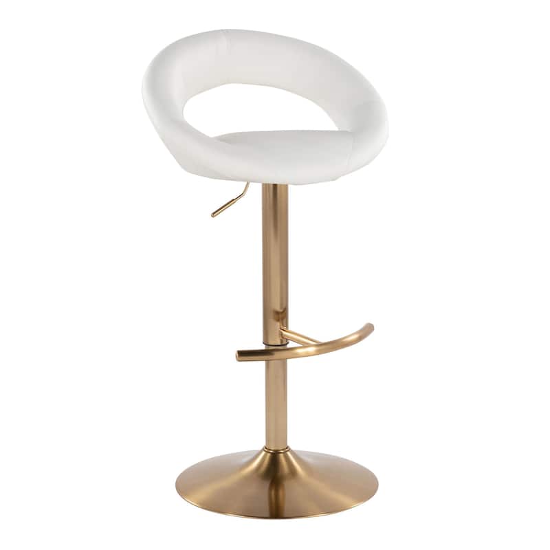 Silver Orchid Poppy Adjustable Bar Stool with Rounded T Footrest (Set of 2) - White Faux Leather/Gold Metal