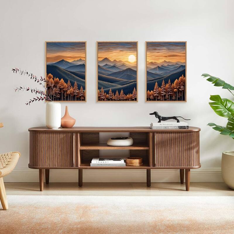 Forest Landscape Wall Decor,Nature Sunset Pine Tree Wall Painting