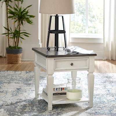 Allyson Park Wirebrushed White & Charcoal Drawer End Table