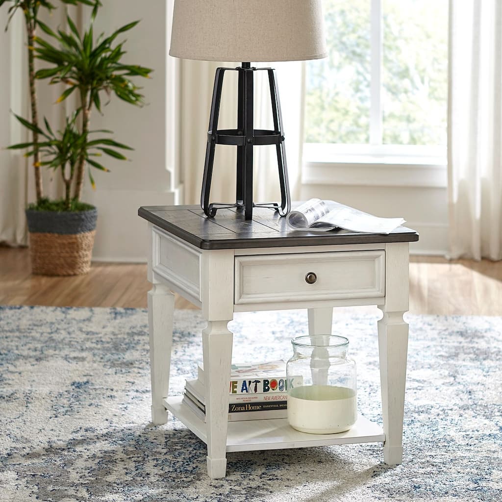 Allyson Park Wirebrushed White & Charcoal Drawer End Table