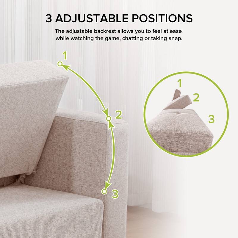 Modern Upholstered Linen Sleeper Sofa Sectional with Chaise,Pull Out Couches with USB Ports & Cup Holders