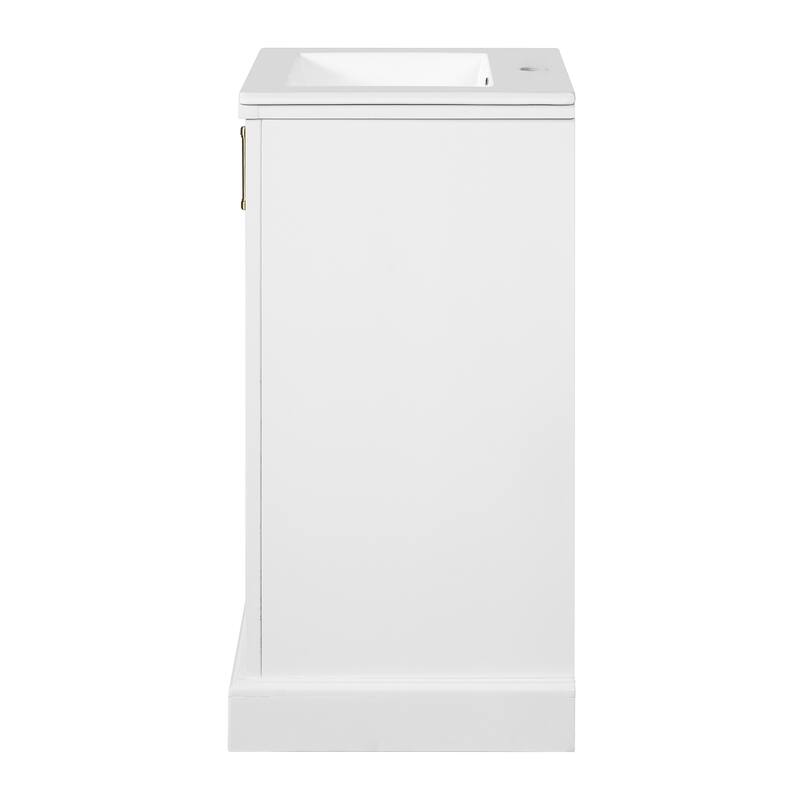 Roomfitters 16 Inch Bathroom Vanity with Ceramic Sink, Freestanding French Style Storage Cabinet & Adjustable Shelf, White