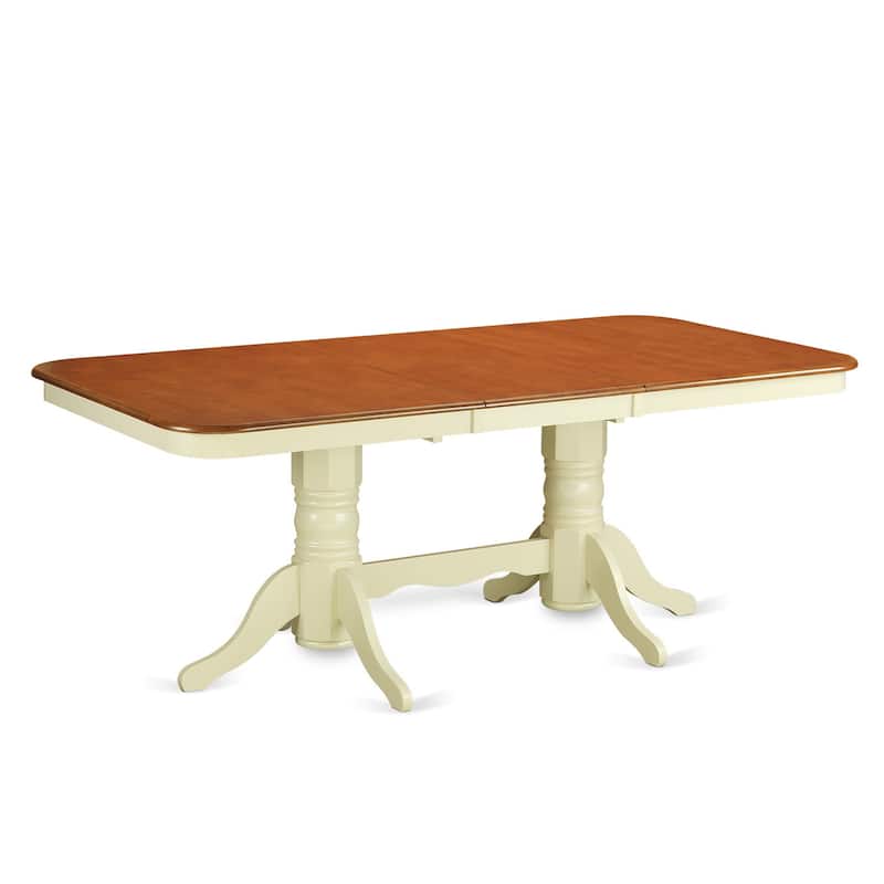 HomeStock 7-Piece Buttermilk and Cherry Finish Solid Wood Top Dining Table with 6 Chairs with Lattice Back