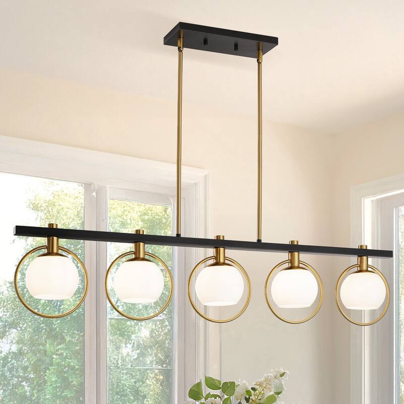 Modern 5-Light Linear Chandelier with Glass Shape