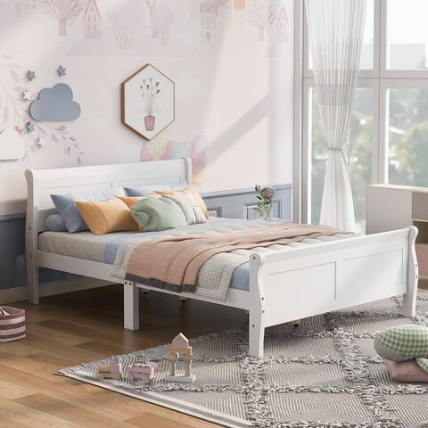 Nestfair Wood Platform Bed with Headboard and Wooden Slat Support