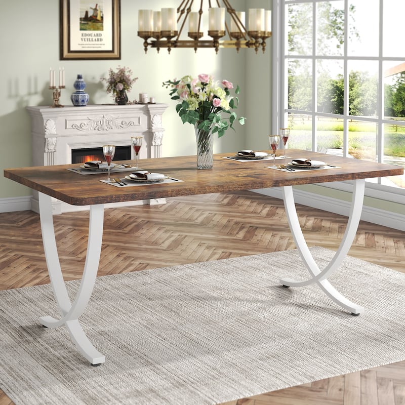 Rectangular Dining Table for 4 to 6, 63 Inch Modern Kitchen Table with Faux Marble Table Top and Metal Legs