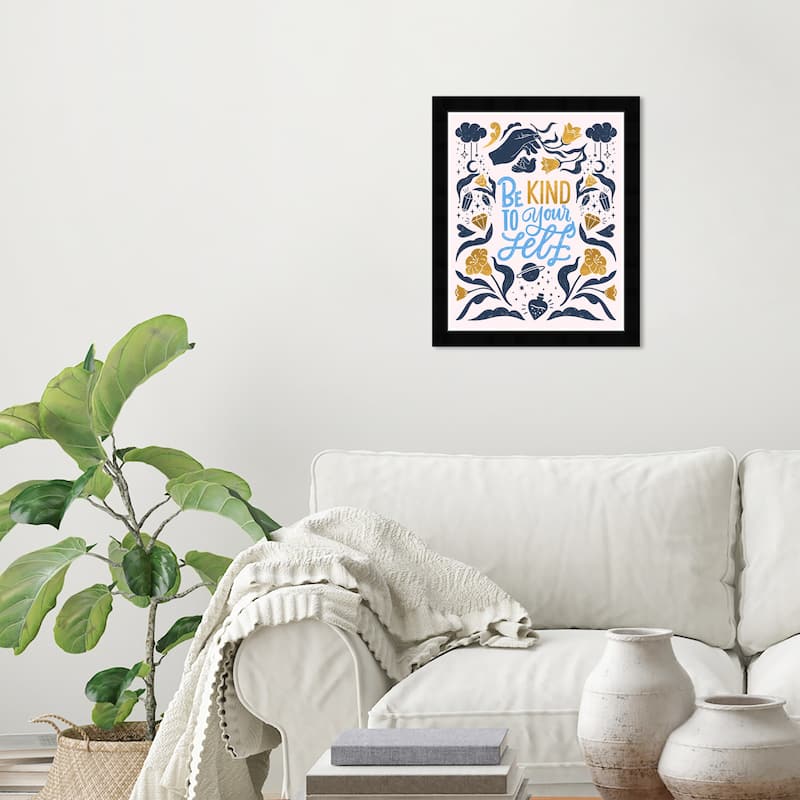 Wynwood Studio Prints Typography and Quotes Be Kind To Yourself Blue and Celeste Bohemian & Eclectic Wall Art Canvas Print - Black