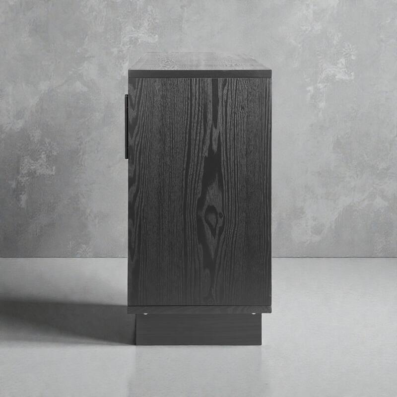 59'' Modern Black Sideboard Buffet Cabinet with 4 Doors, MDF & Ash Veneer Storage Console with Metal Handles