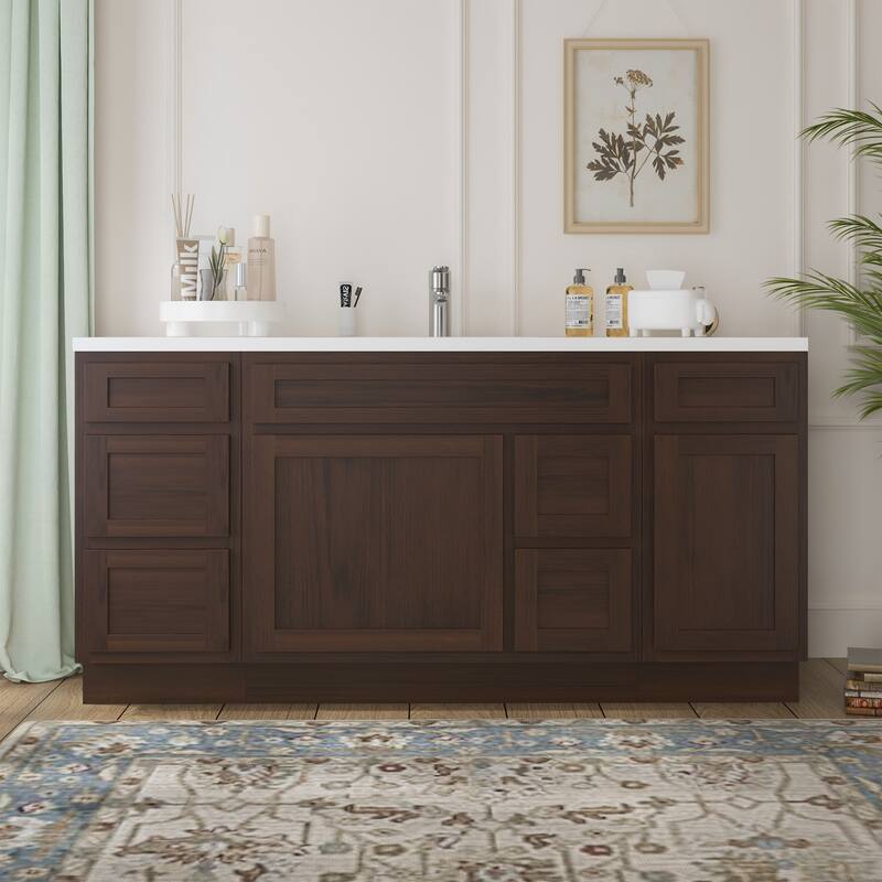 Vanity Art 66" Oak Freestanding Bathroom Vanity Cabinet without Top