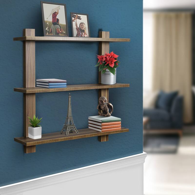 Sorbus Floating Shelf Asymmetric Wood Floating Shelf (3 Tier) - 23.62" L x 6" W x 23.62" H