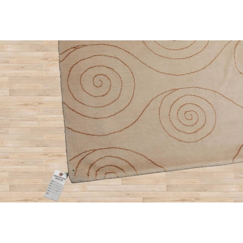 Hand Knotted Tufenkian Beige Tibetan Wool & Silk Modern Area Rug - 8' 6'' x 9' 6''
