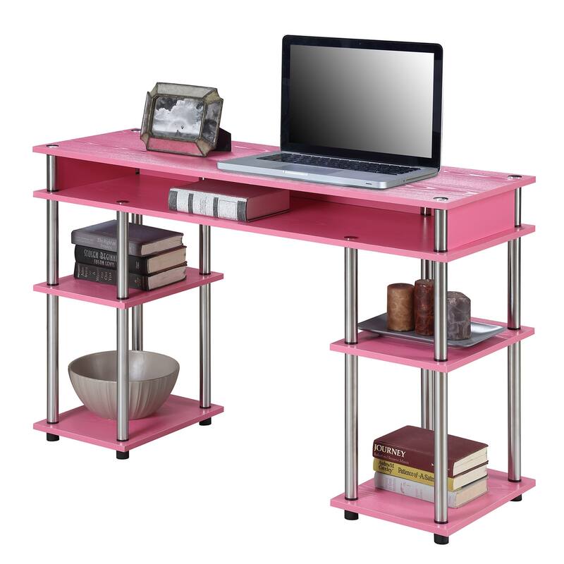 Student Desk with Shelves - Blue No Tools Assembly - Modern Work & Study Table