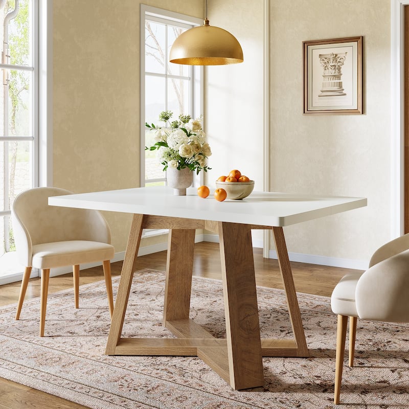 47-Inch Dining Table with Wooden Legs for 4 People - White