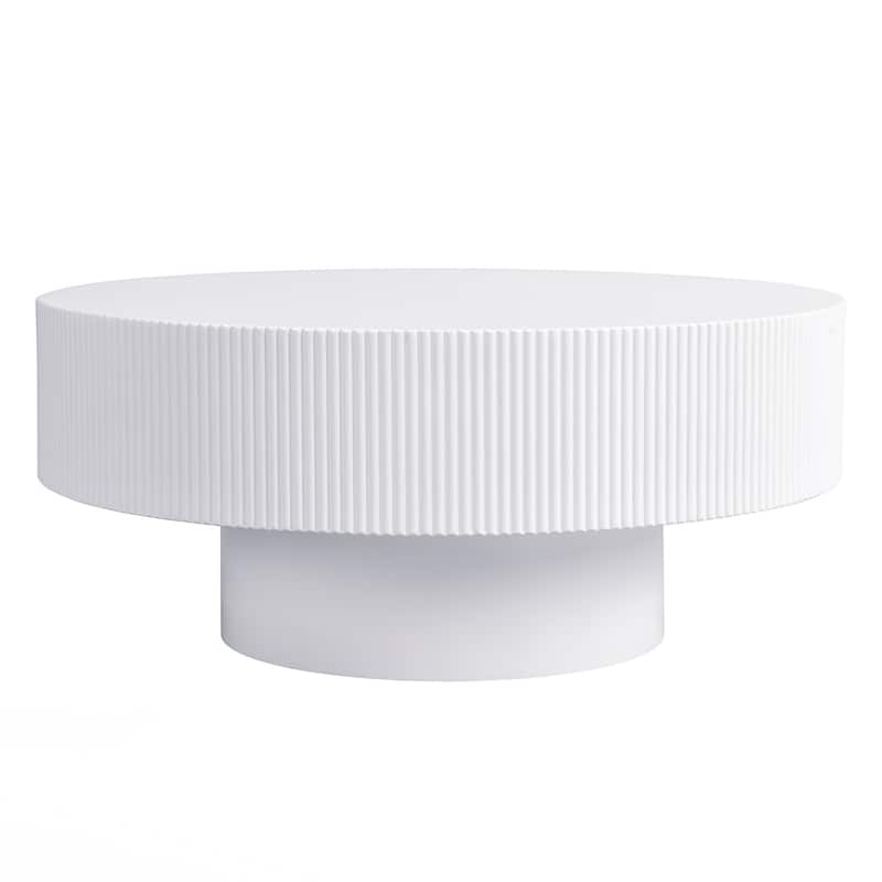 Round Coffee Table with 6.8" Thick Tabletop, Modern Drum End Table, Minimalist Fluted Center Table with Sturdy Base