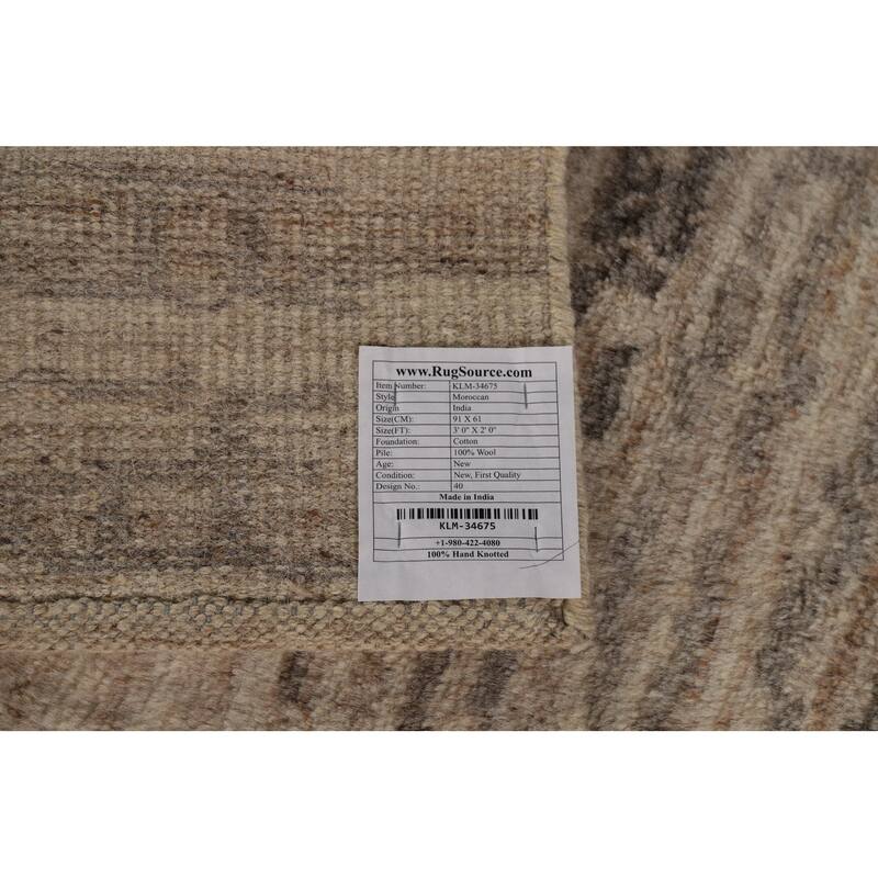 Earth Tone Moroccan Oriental Accent Rug Handmade Wool Carpet - 2'0"x 3'0"
