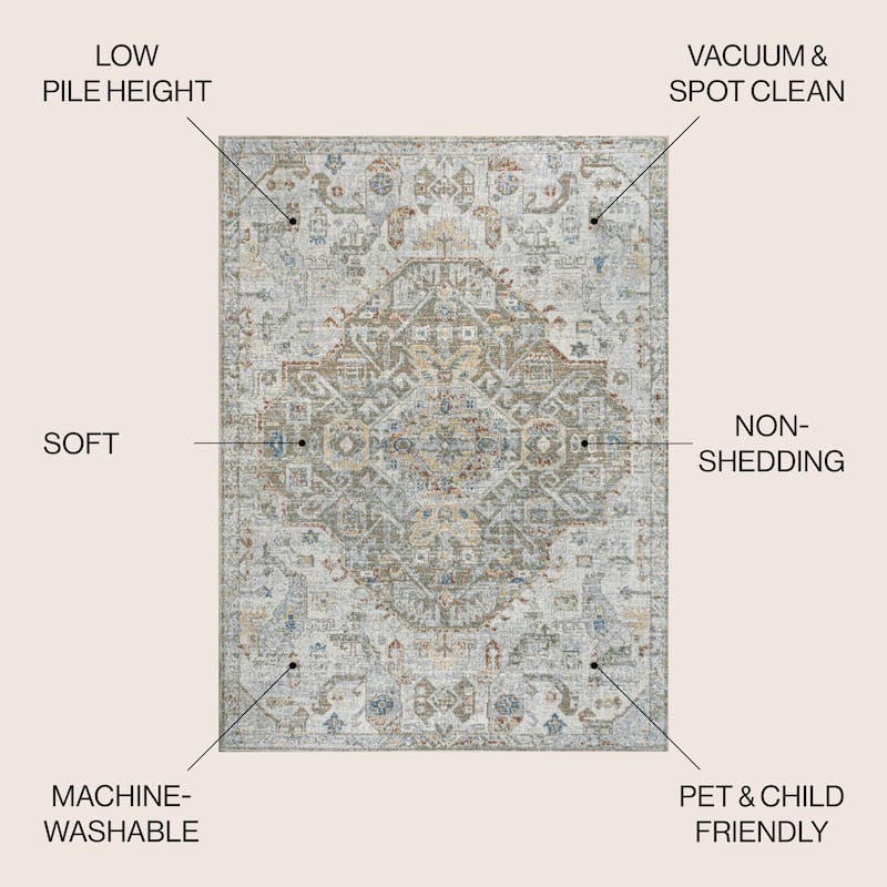 JONATHAN Y Brandy Bohemian Medallion Low-Pile Machine-Washable Cream/Terra Area Rug
